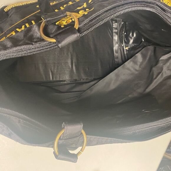 Black & Gold French Cities embroidered Shoulder Bag Carryall Zipper Closure - Picture 9 of 9